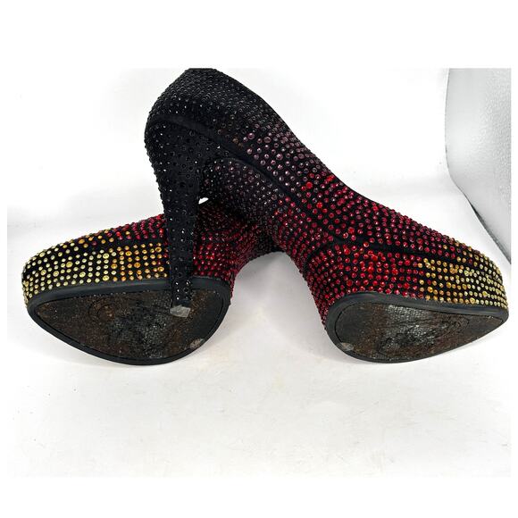 Gianni Bini Platform Stiletto Pumps Sz 9M Black w/Multi Color Rhinestones Studs - Picture 9 of 13